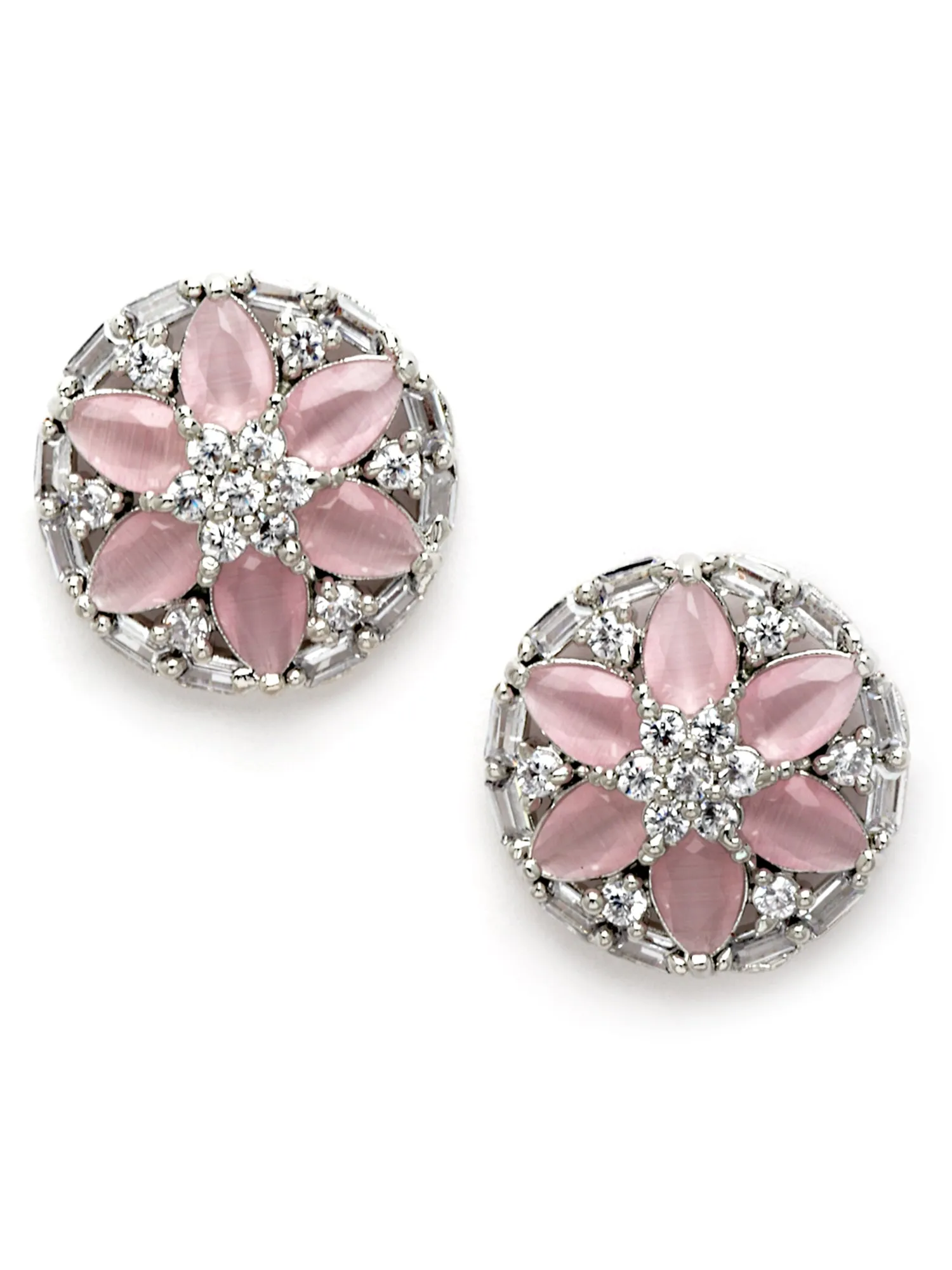 Karatcart Silver Tone Pink American Diamond Stud Earrings for Women
