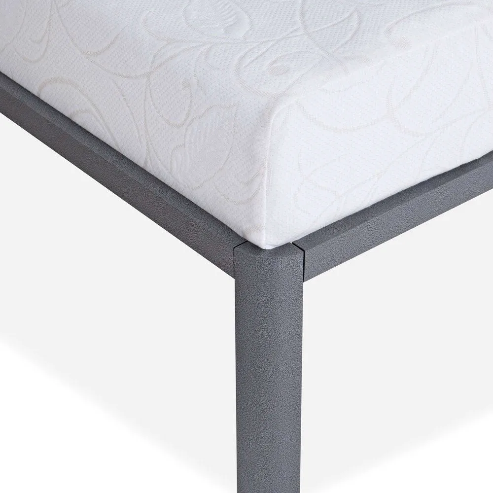 King Heavy Duty Grey Metal Platform Bed Frame with Round Edges