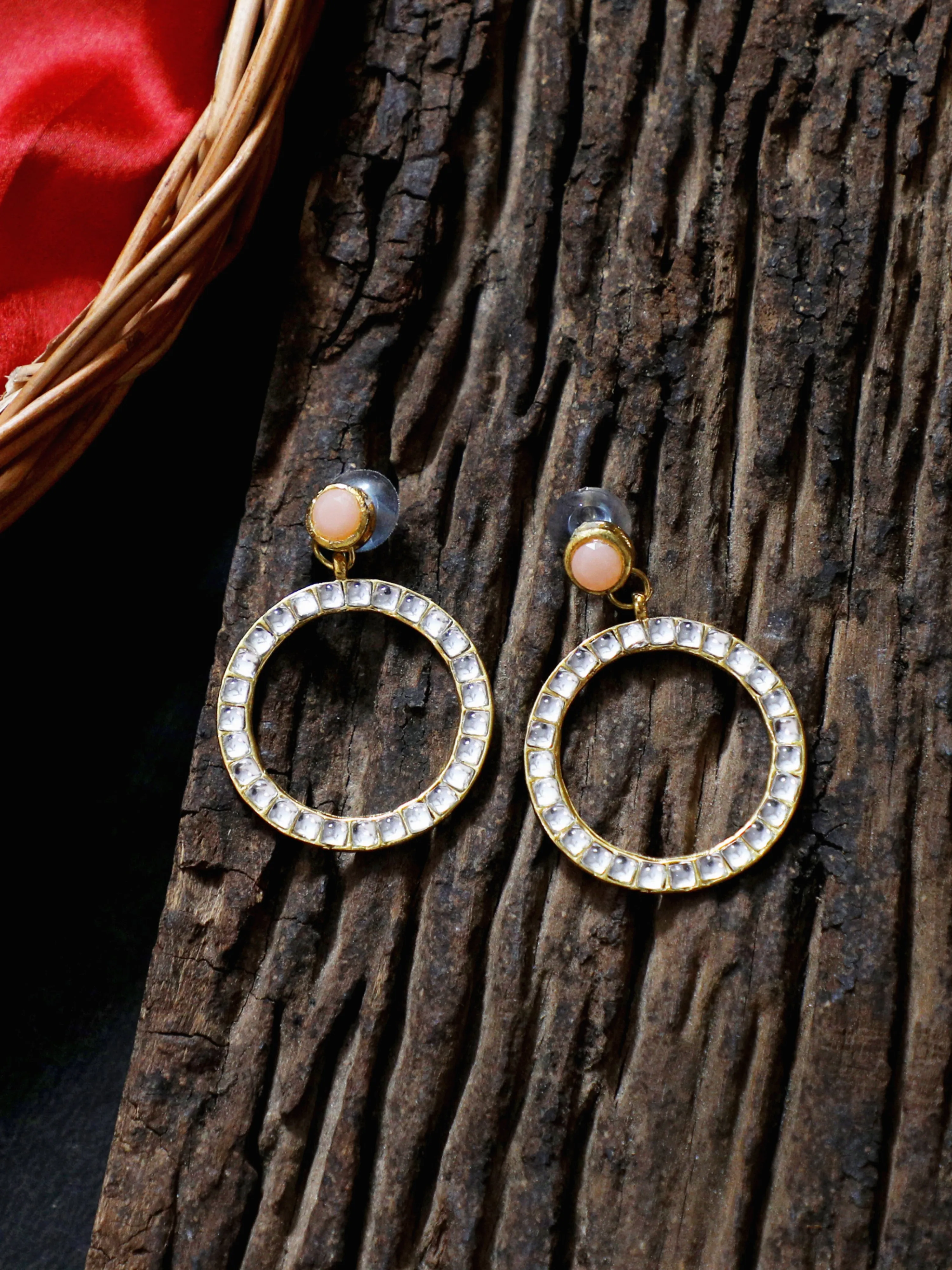 Kundan Hoop Earrings with Peach Stone