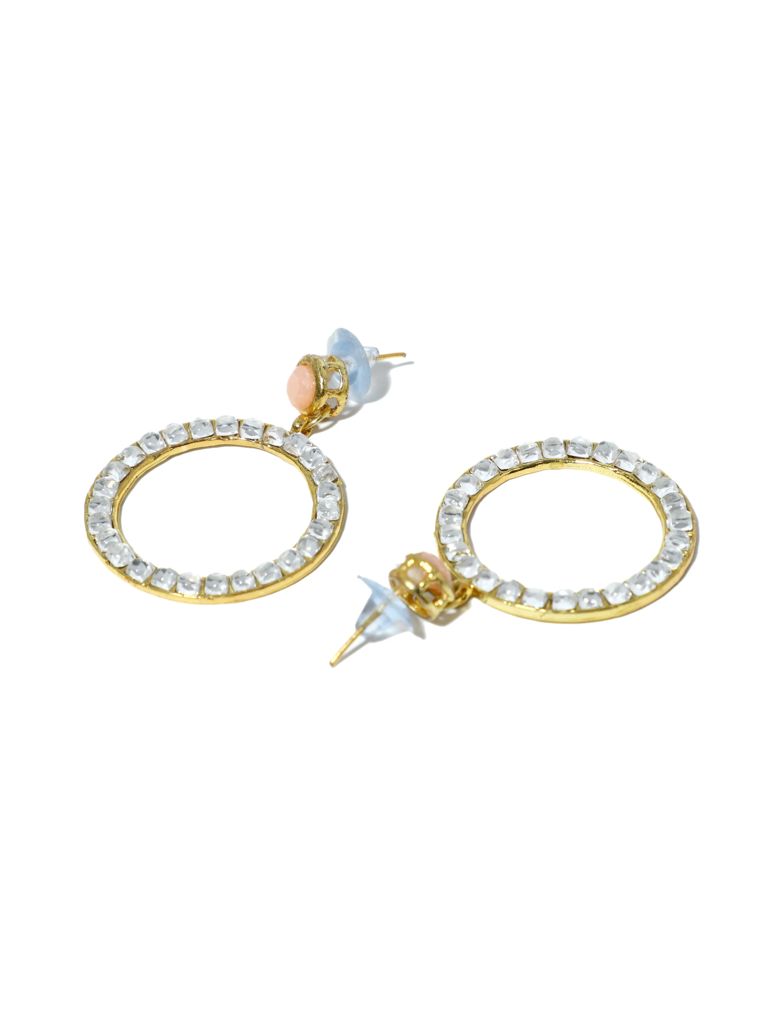 Kundan Hoop Earrings with Peach Stone