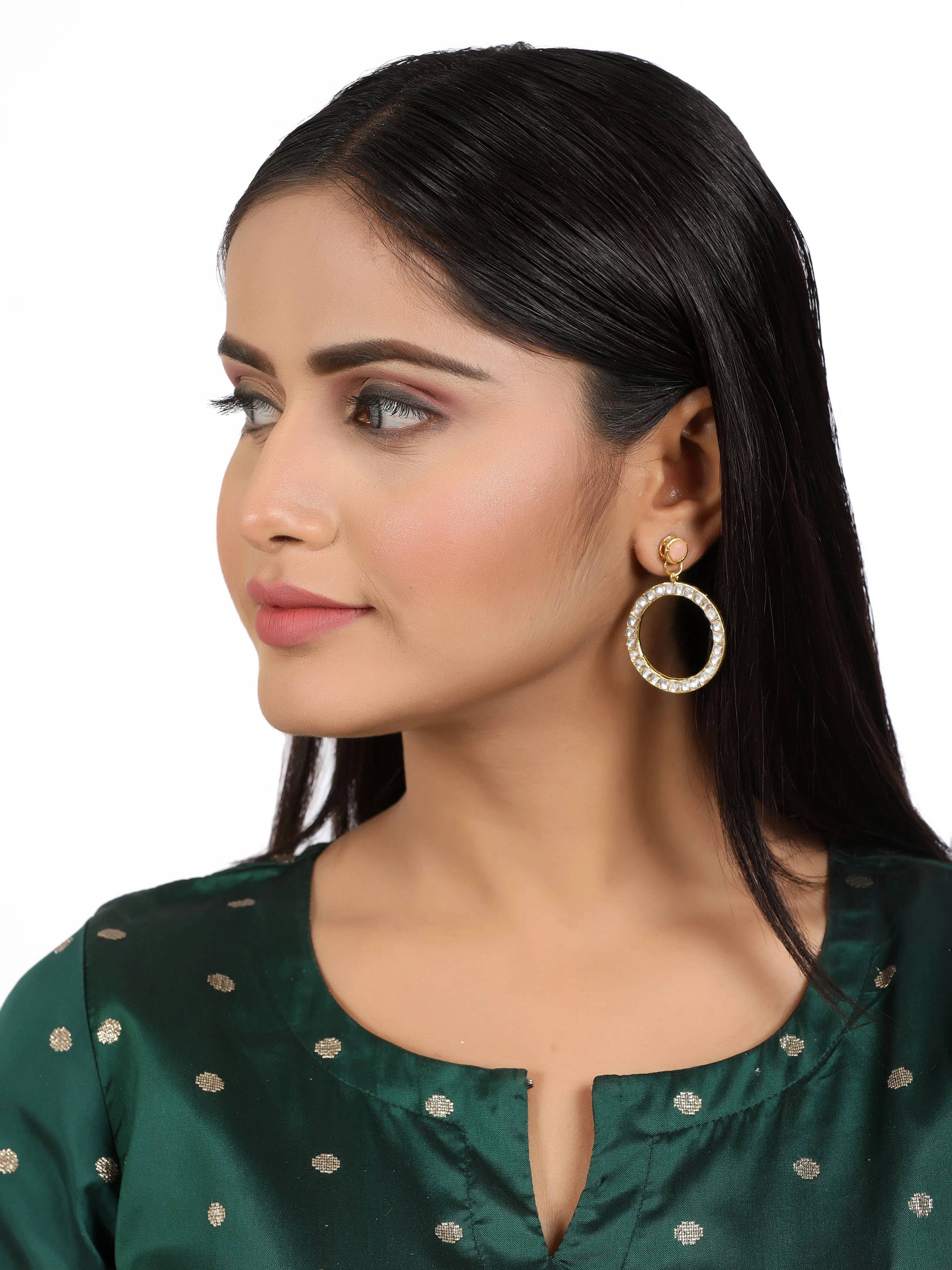 Kundan Hoop Earrings with Peach Stone