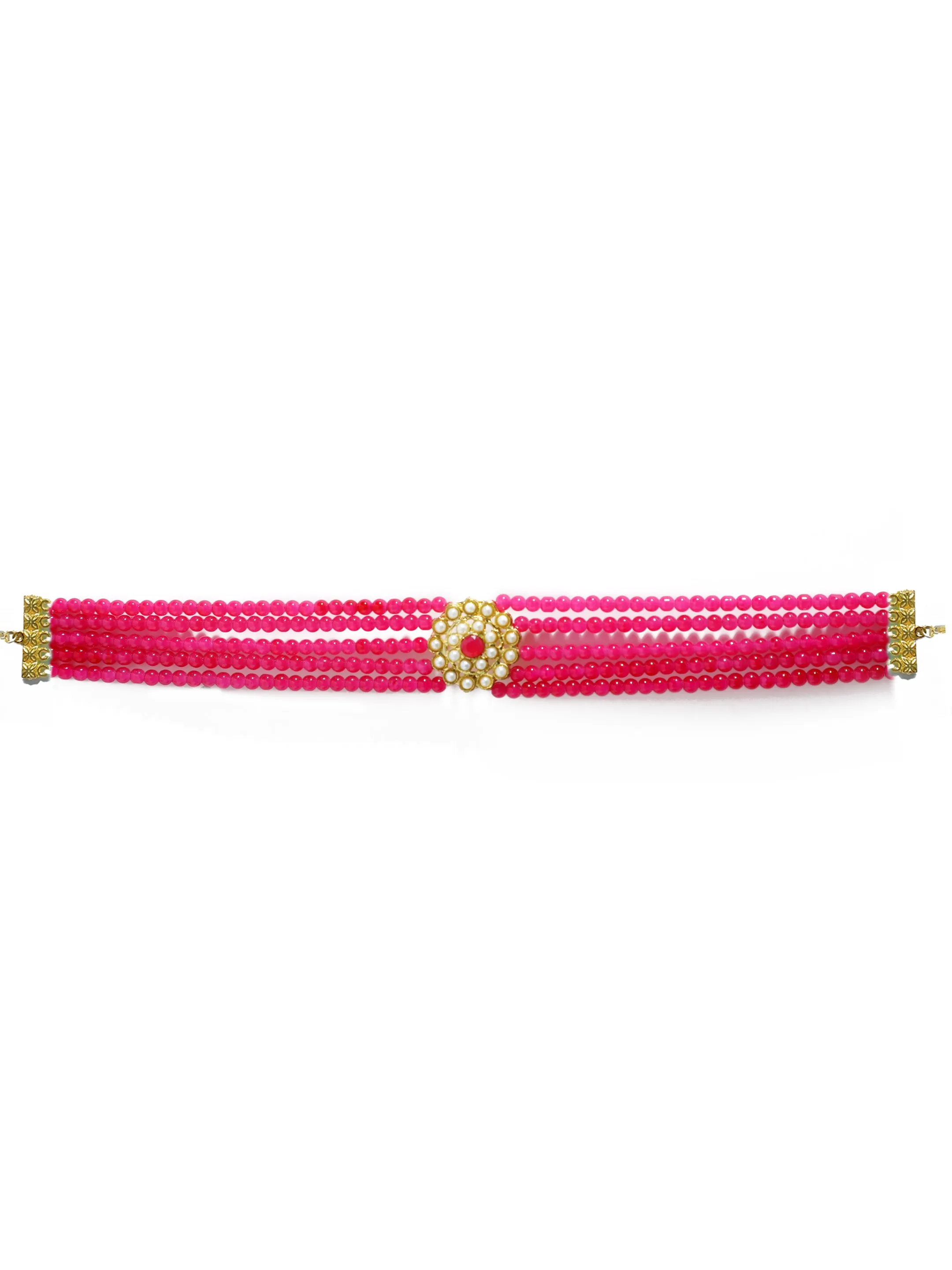 Kundan Pink Beaded Choker Necklace Set