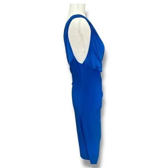 Lauren by Ralph Lauren - Blue Ruched One Shoulder Bodycon Cocktail Dress Size 12