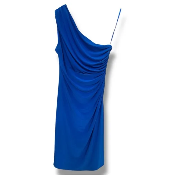 Lauren by Ralph Lauren - Blue Ruched One Shoulder Bodycon Cocktail Dress Size 12