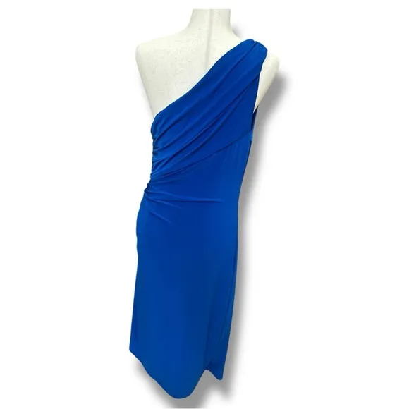 Lauren by Ralph Lauren - Blue Ruched One Shoulder Bodycon Cocktail Dress Size 12