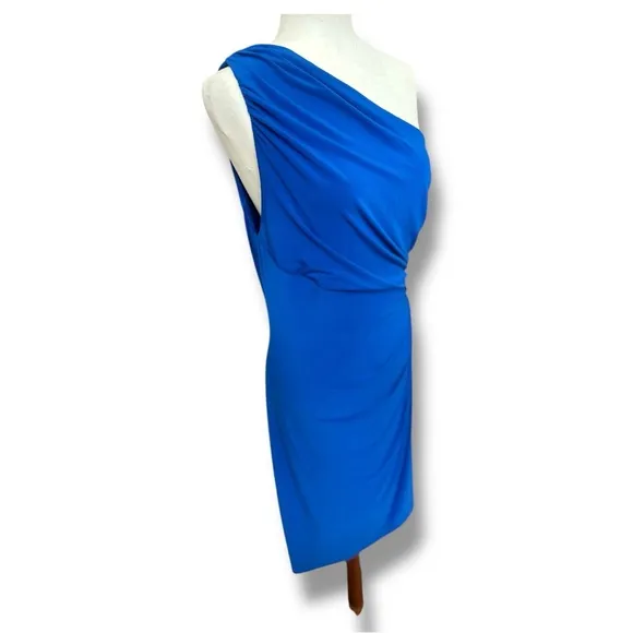 Lauren by Ralph Lauren - Blue Ruched One Shoulder Bodycon Cocktail Dress Size 12