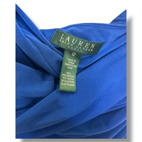 Lauren by Ralph Lauren - Blue Ruched One Shoulder Bodycon Cocktail Dress Size 12