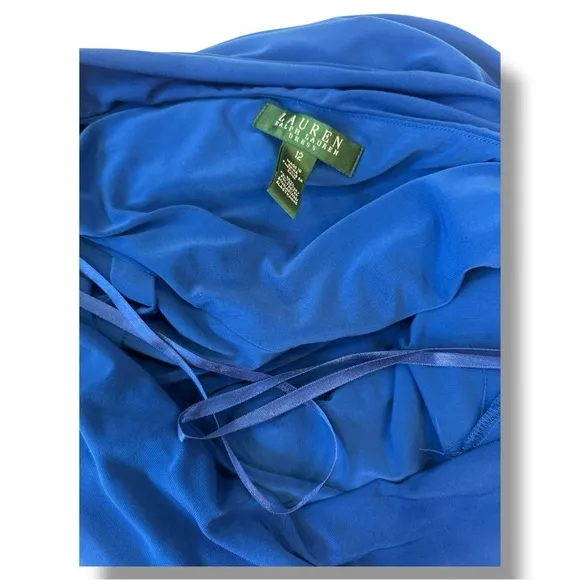 Lauren by Ralph Lauren - Blue Ruched One Shoulder Bodycon Cocktail Dress Size 12