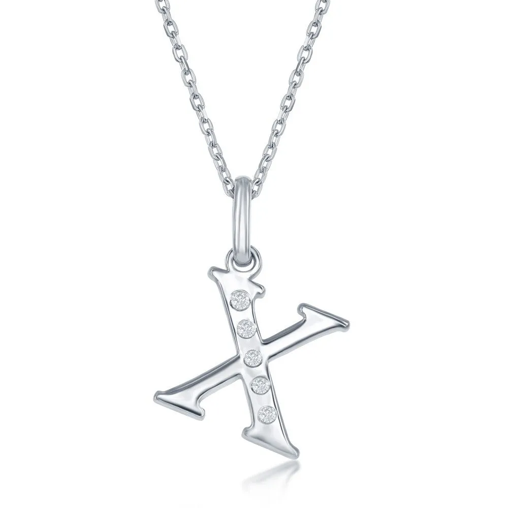 Lettered Diamond Initial Pendant in Silver