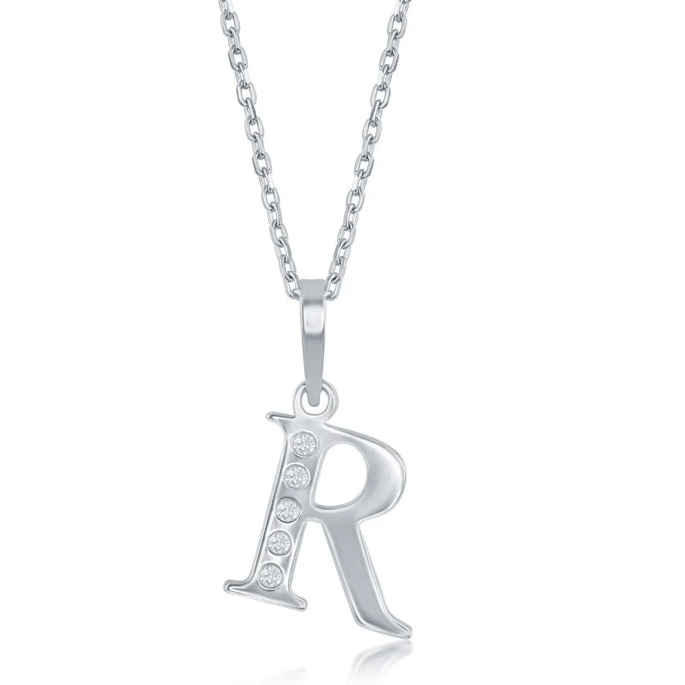Lettered Diamond Initial Pendant in Silver