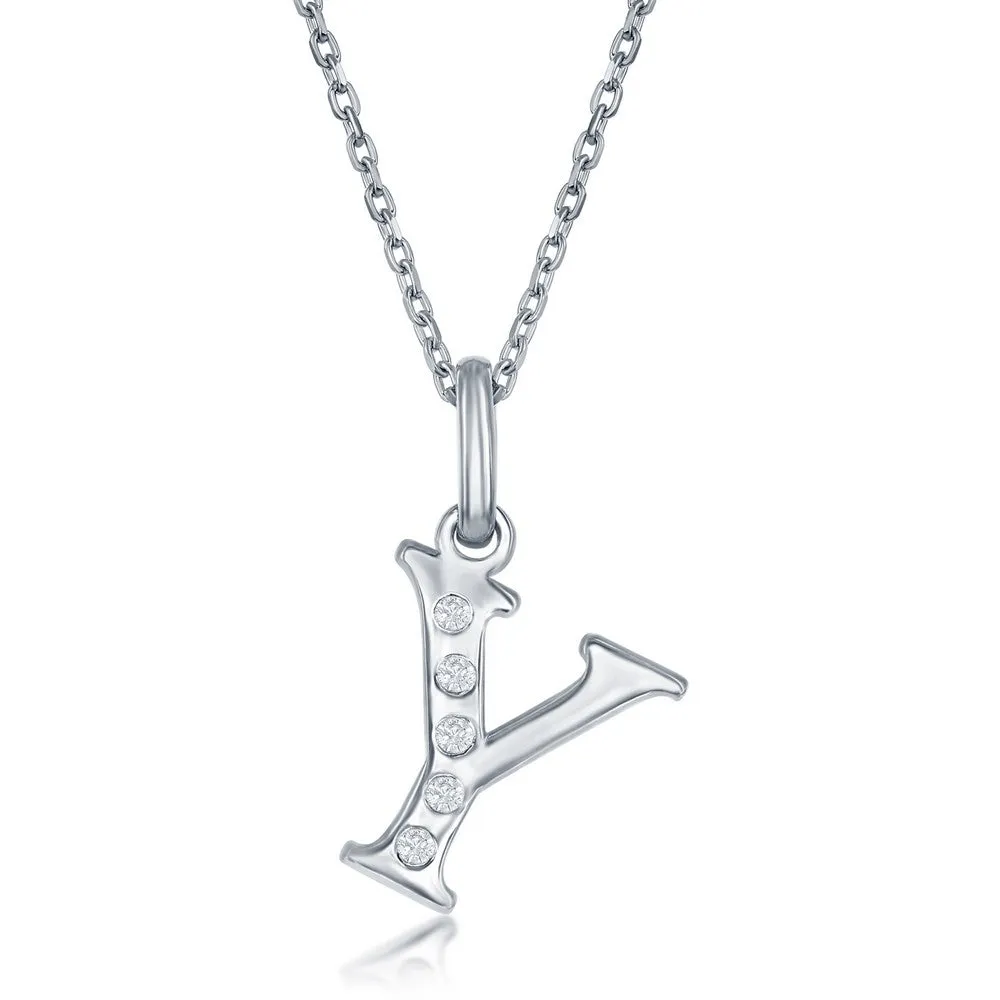 Lettered Diamond Initial Pendant in Silver