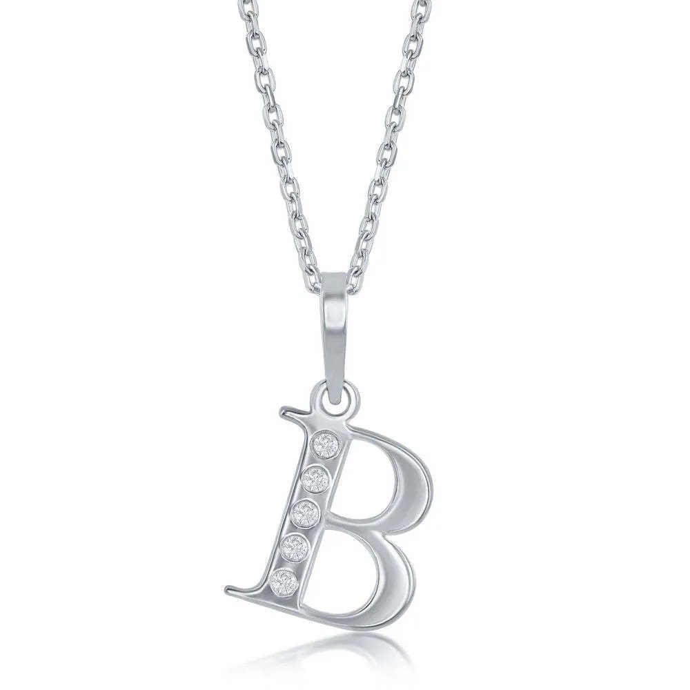 Lettered Diamond Initial Pendant in Silver