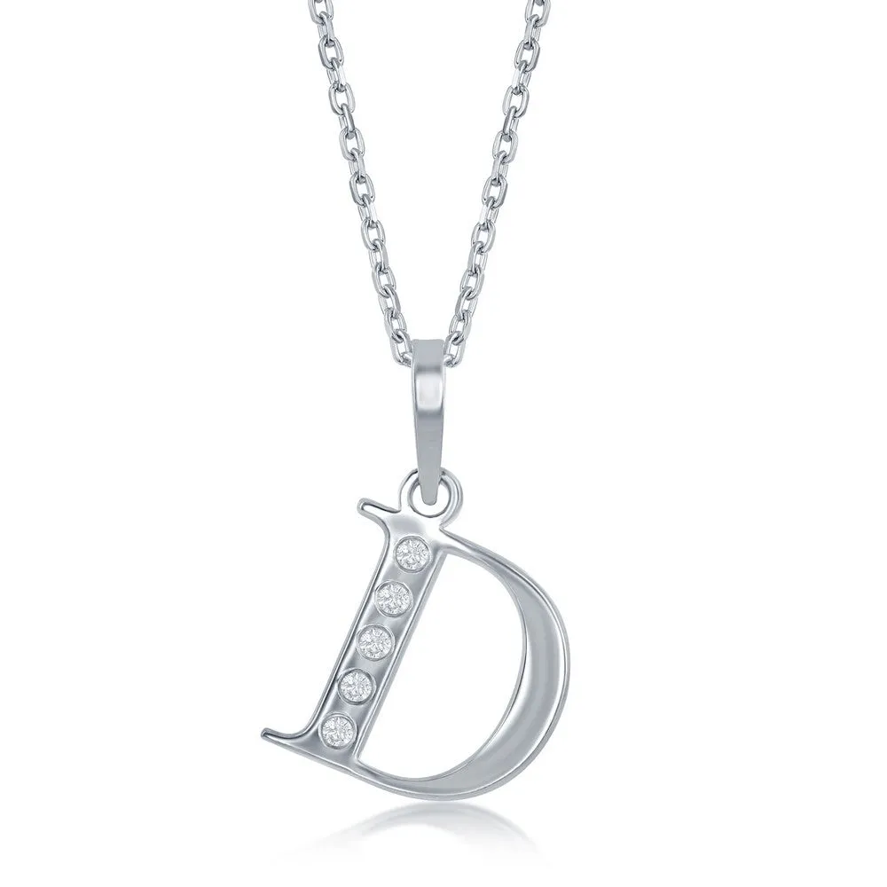 Lettered Diamond Initial Pendant in Silver