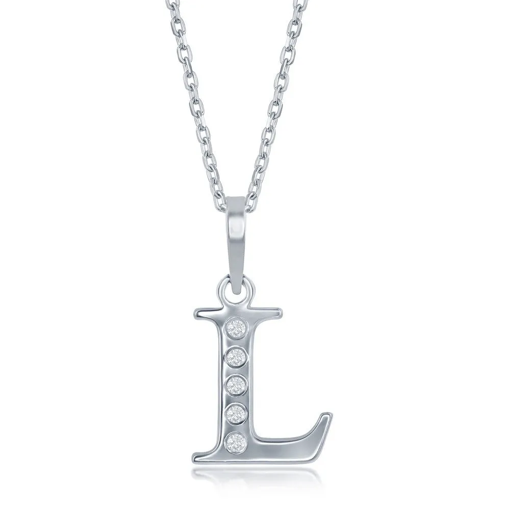 Lettered Diamond Initial Pendant in Silver