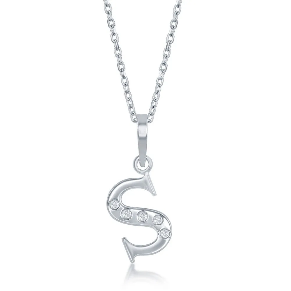 Lettered Diamond Initial Pendant in Silver