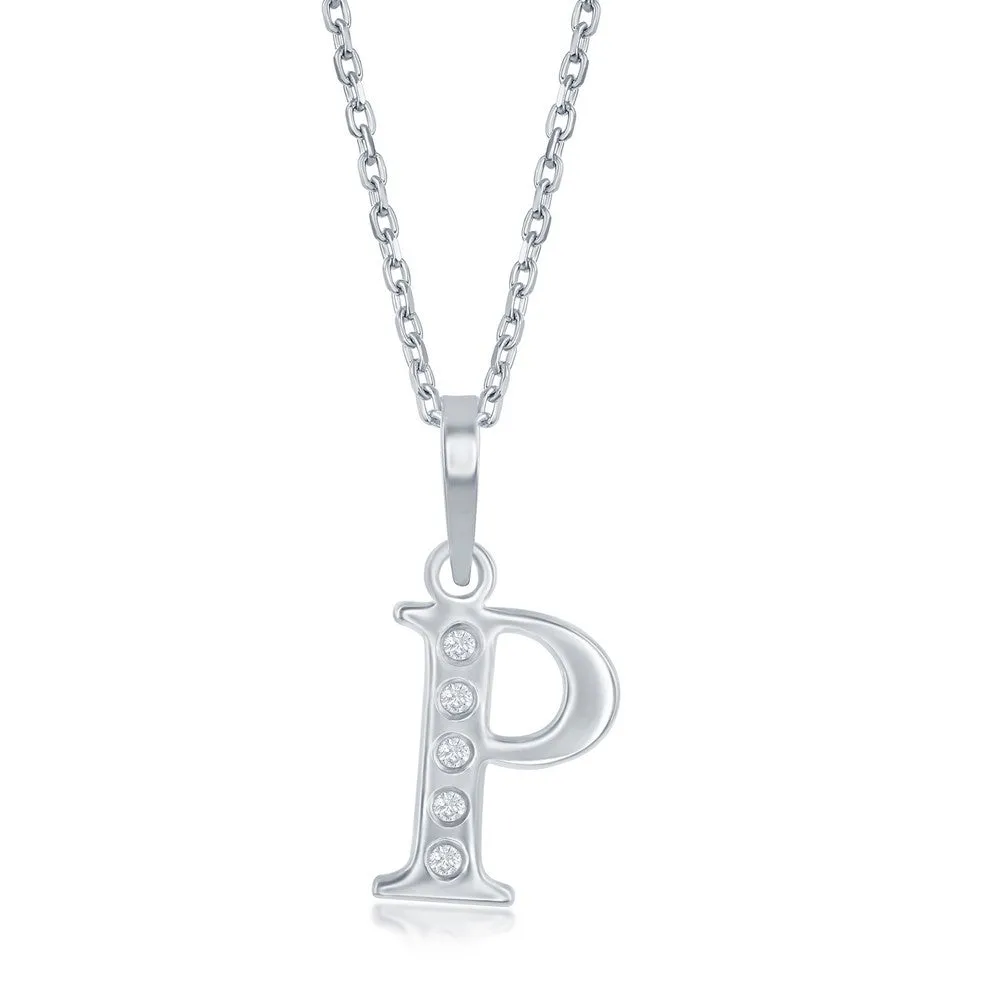Lettered Diamond Initial Pendant in Silver