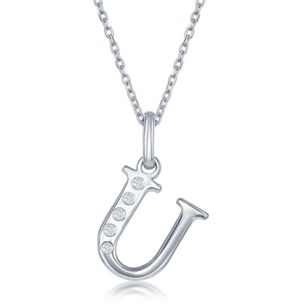 Lettered Diamond Initial Pendant in Silver
