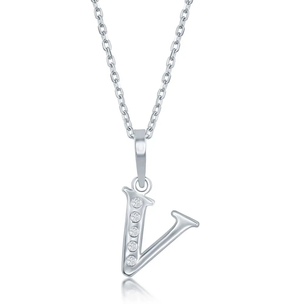 Lettered Diamond Initial Pendant in Silver