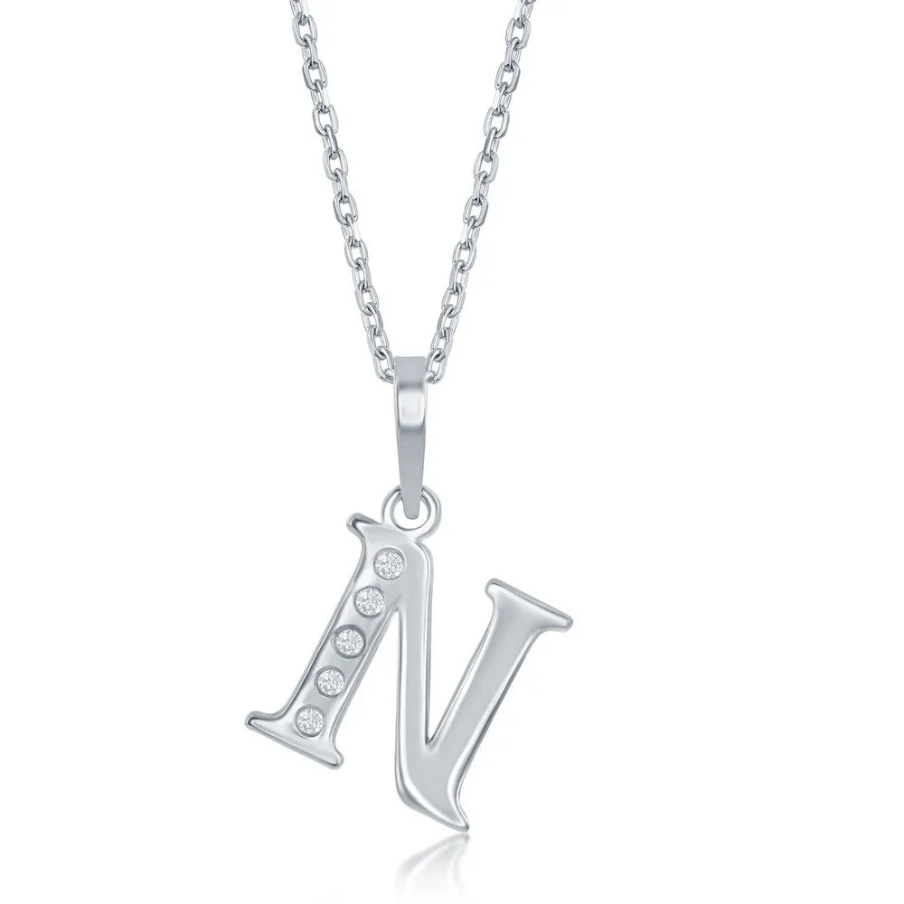 Lettered Diamond Initial Pendant in Silver