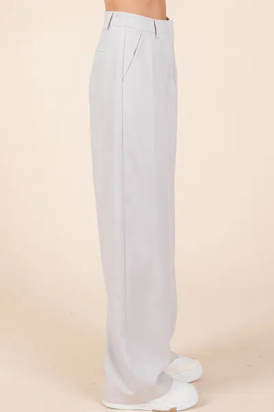 Light Gray Pintuck Detail High Rise Pants