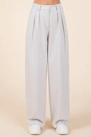 Light Gray Pintuck Detail High Rise Pants
