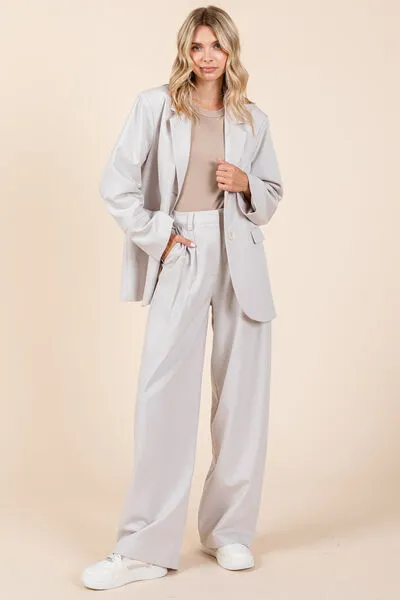 Light Gray Pintuck Detail High Rise Pants