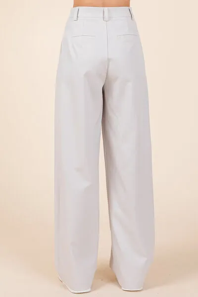 Light Gray Pintuck Detail High Rise Pants