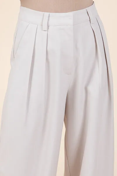 Light Gray Pintuck Detail High Rise Pants