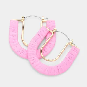 Light Pink Raffia Wrapped U Shape Fun Fashion Earrings | Headshot Earrings | 613915