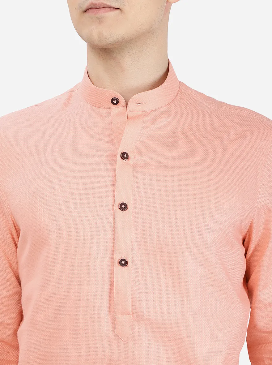 Light Pink Self Textured Regular Fit Modi Kurta | Modi Kurta