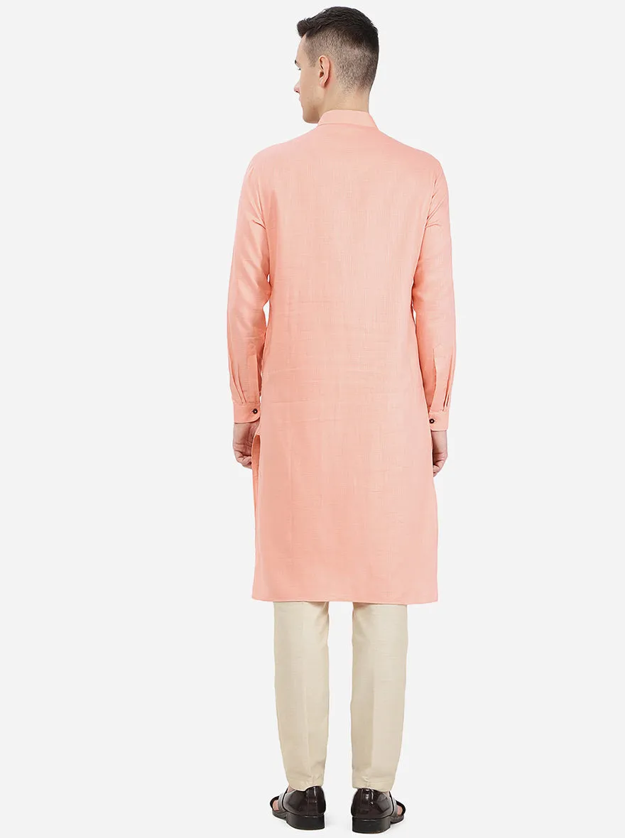 Light Pink Self Textured Regular Fit Modi Kurta | Modi Kurta