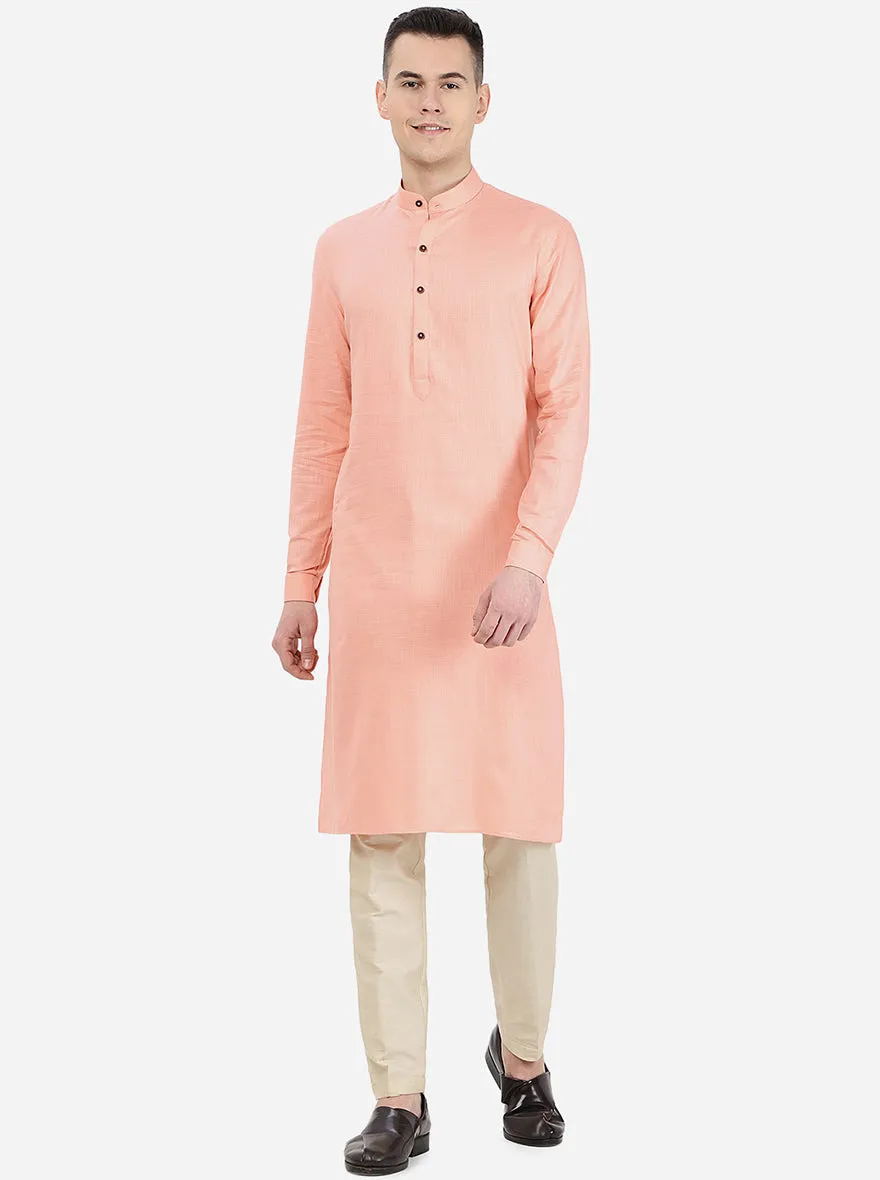 Light Pink Self Textured Regular Fit Modi Kurta | Modi Kurta