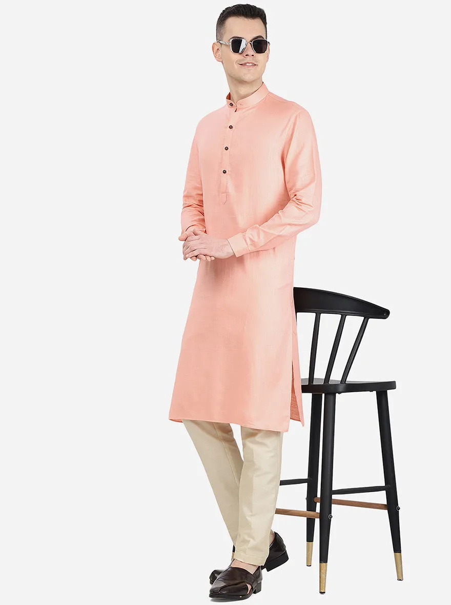 Light Pink Self Textured Regular Fit Modi Kurta | Modi Kurta