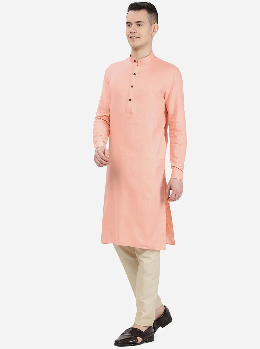 Light Pink Self Textured Regular Fit Modi Kurta | Modi Kurta