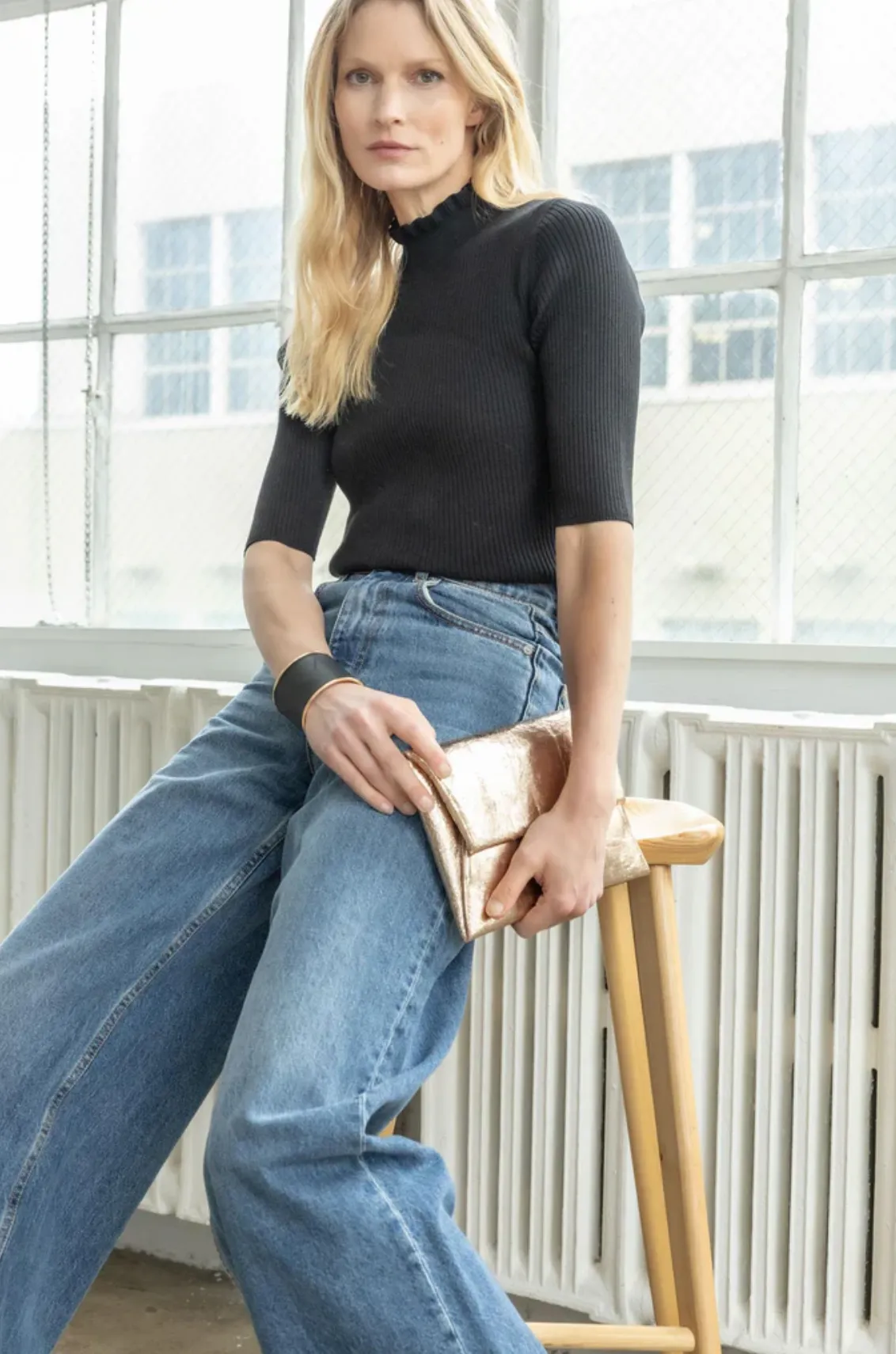 Lilla P Ruffle Mock Neck Sweater in Black