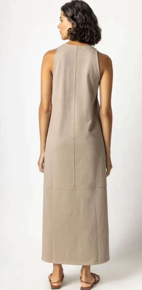 Lilla P Sleeveless Keyhole Maxi Dress; Black/White/Raffia