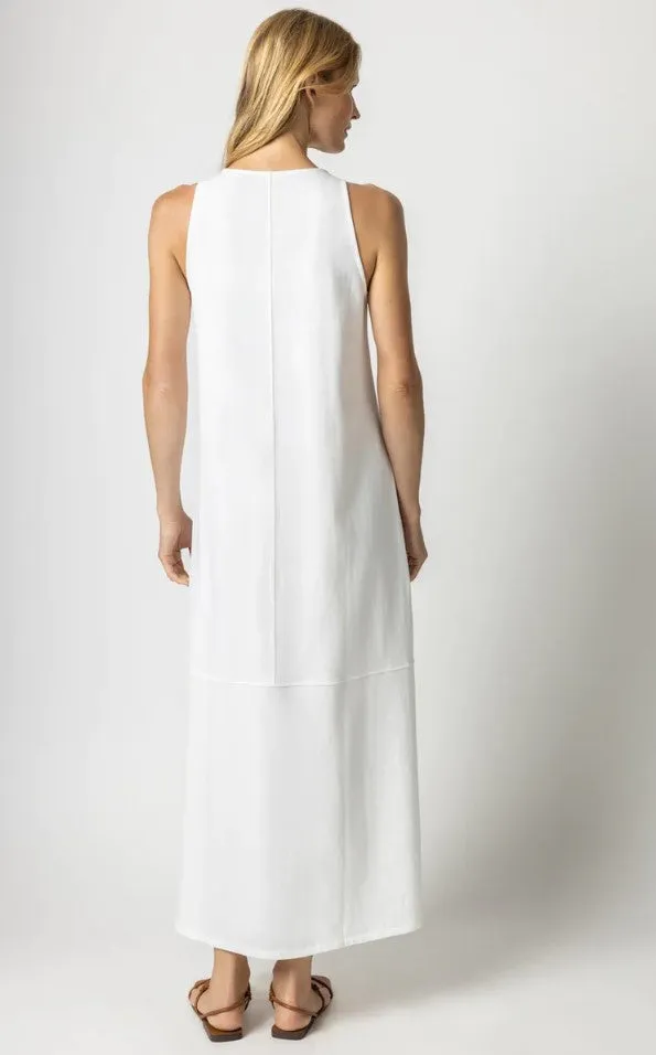 Lilla P Sleeveless Keyhole Maxi Dress; Black/White/Raffia