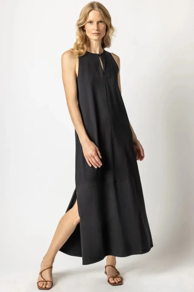 Lilla P Sleeveless Keyhole Maxi Dress; Black/White/Raffia