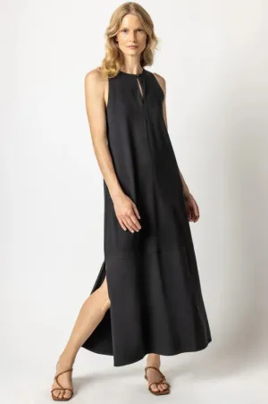 Lilla P Sleeveless Keyhole Maxi Dress; Black/White/Raffia