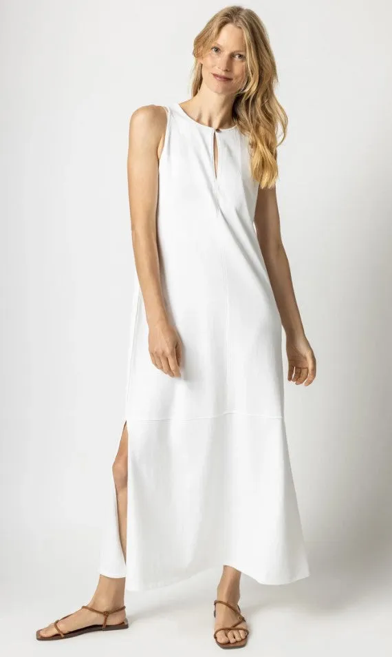 Lilla P Sleeveless Keyhole Maxi Dress; Black/White/Raffia