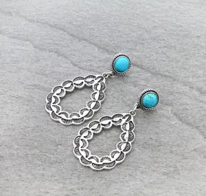 Lively Stone Post Stamped Teardrop Earrings - Turquoise