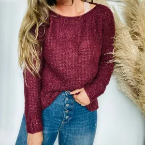 LOU &amp; GREY Burgundy Maroon Boat Neck Side Slit Cozy Knit Pullover Sweater S