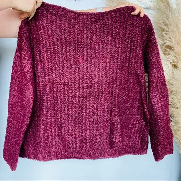 LOU &amp; GREY Burgundy Maroon Boat Neck Side Slit Cozy Knit Pullover Sweater S