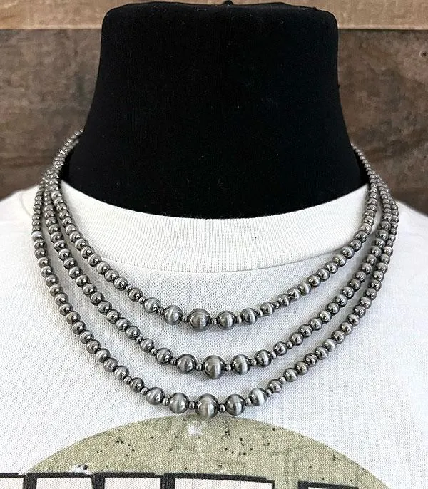 Lucy Fashion 3 Strand Varied Navajo Pearl Necklace - 18"