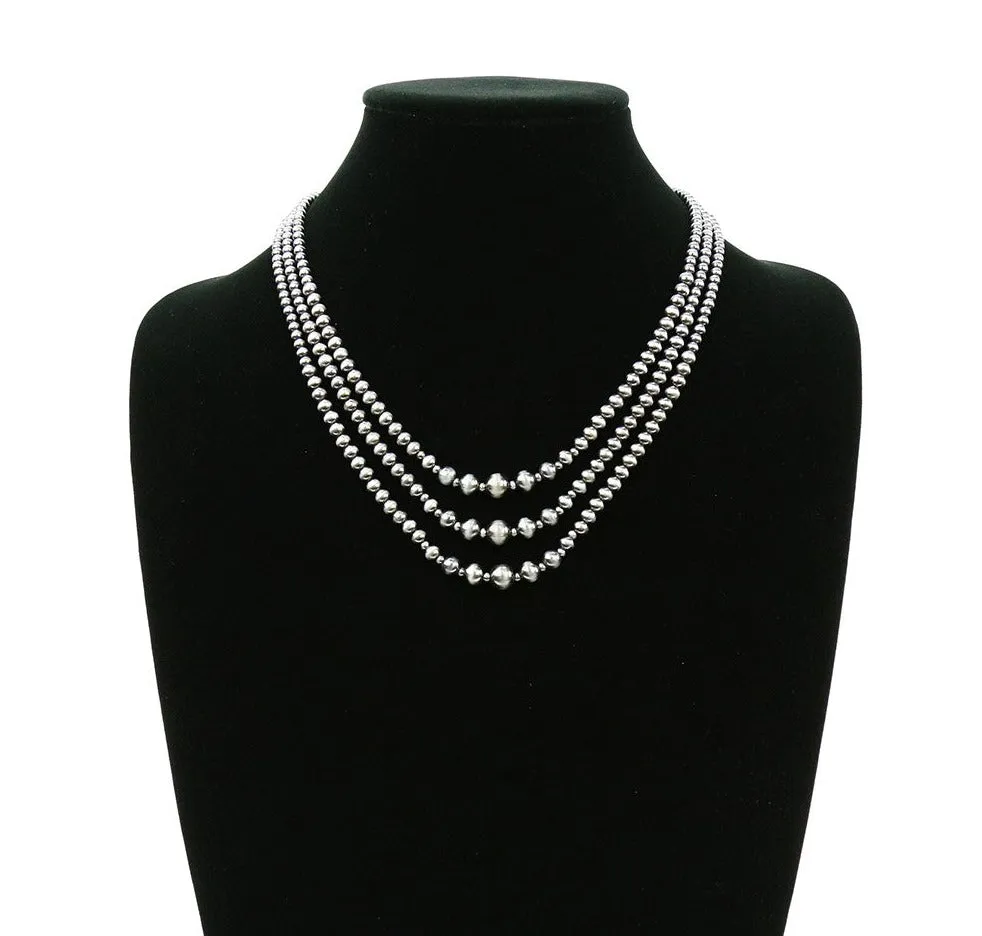 Lucy Fashion 3 Strand Varied Navajo Pearl Necklace - 18"