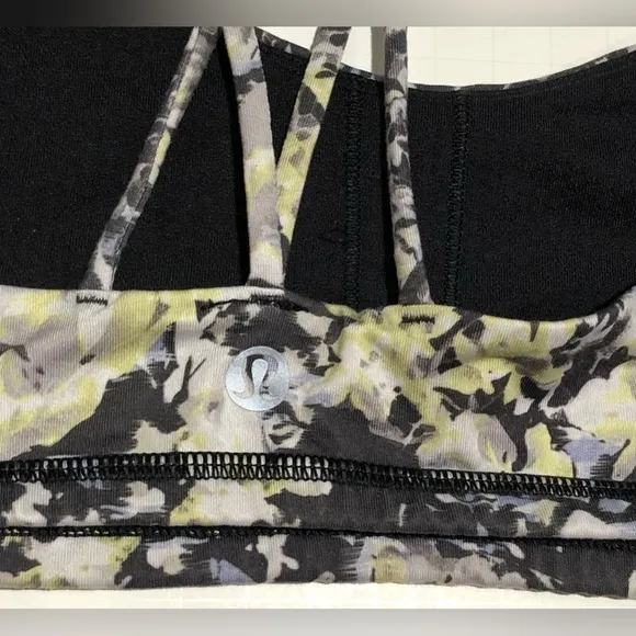 Lululemon Energy Bra Crosscourt Petal Black Clarity Yellow / Black