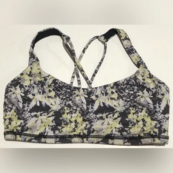 Lululemon Energy Bra Crosscourt Petal Black Clarity Yellow / Black