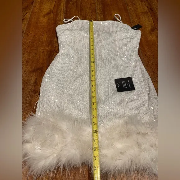 LULUS Truely Sensational White Sequin‎ Feather Sleeveless Mini Dress Size XL