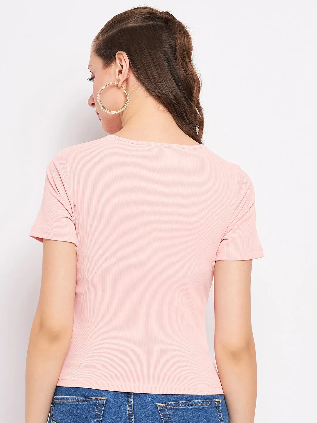 Madame Solid Dusty Pink Round Neck Top