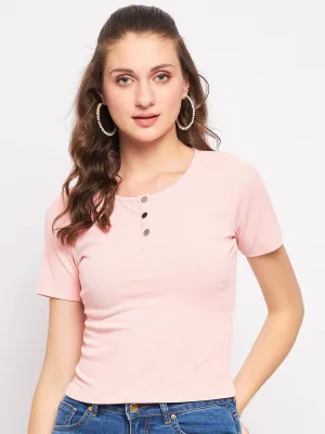 Madame Solid Dusty Pink Round Neck Top